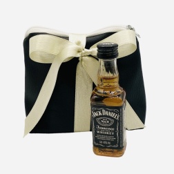 Bomboniera compleanno whiskey con borsello ecopelle nero